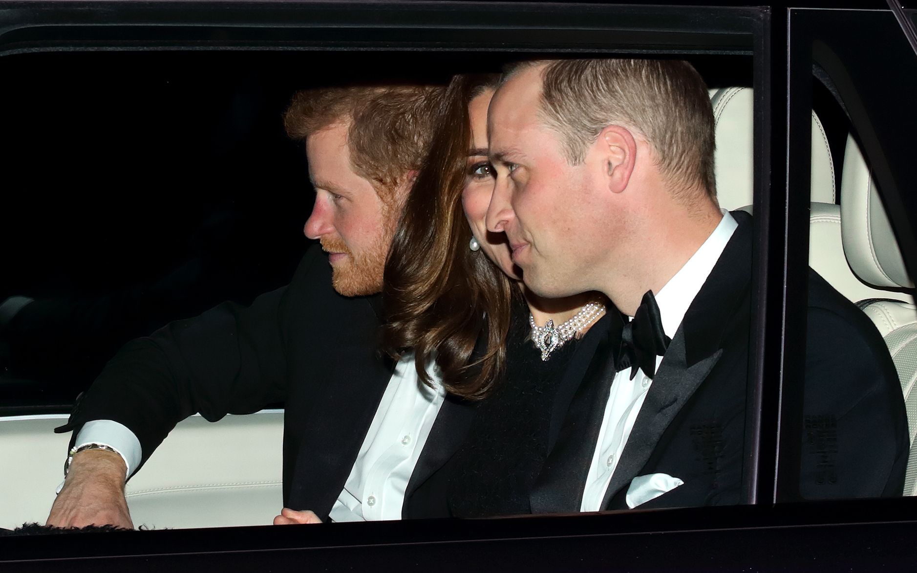 PHOTO: Prince Harry, Catherine, Duchess of Cambridge and Prince William, Duke of Cambridge arrive at Windsor Castle to attend Queen Elizabeth II's and Prince Philip, Duke of Edinburgh's 70th wedding anniversary dinner, Nov. 20, 2017, in Windsor, England. 