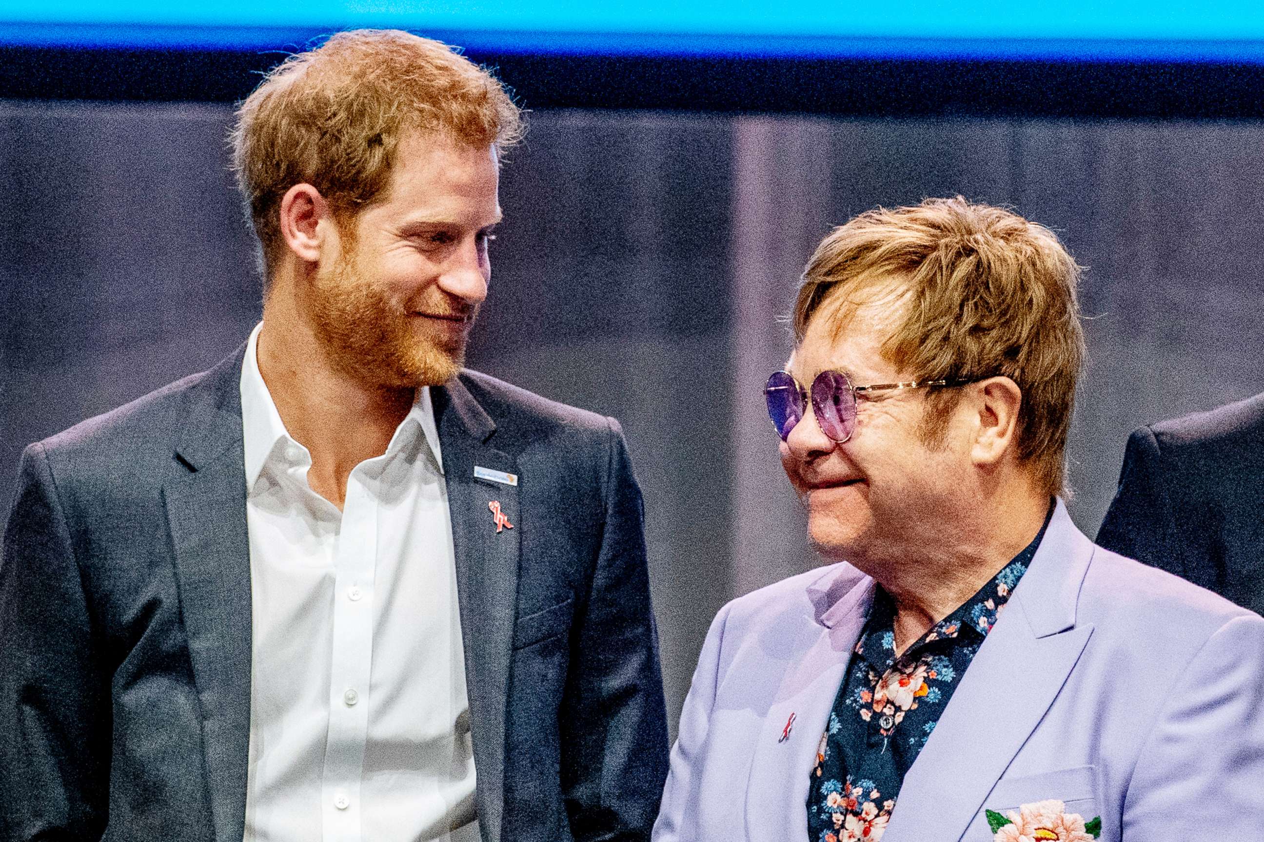 PHOTO: Prince Harry and Elton John during a session at the AIDS2018 conference about the work of the Elton John Aids Foundation 22nd International AIDS Conference, Amsterdam, July 24, 2018.