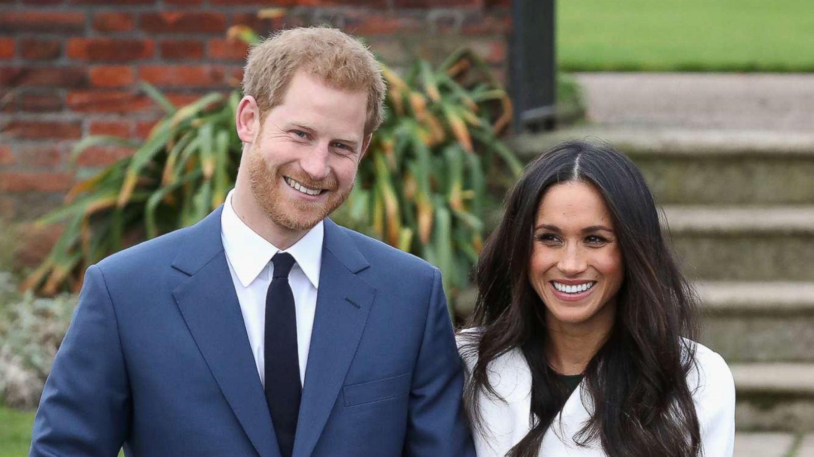 PHOTO: Prince Harry and Meghan Markle pose for photographers during the announcement of their engagement at the Sunken Gardens at Kensington Palace on Nov. 27, 2017 in London.