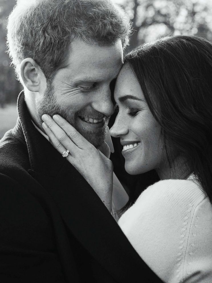 PHOTO: In this photo released by Kensington Palace, Dec. 21, 2017, Britains Prince Harry and Meghan Markle pose for one of two official engagement photos, at Frogmore House, in Windsor, England. 