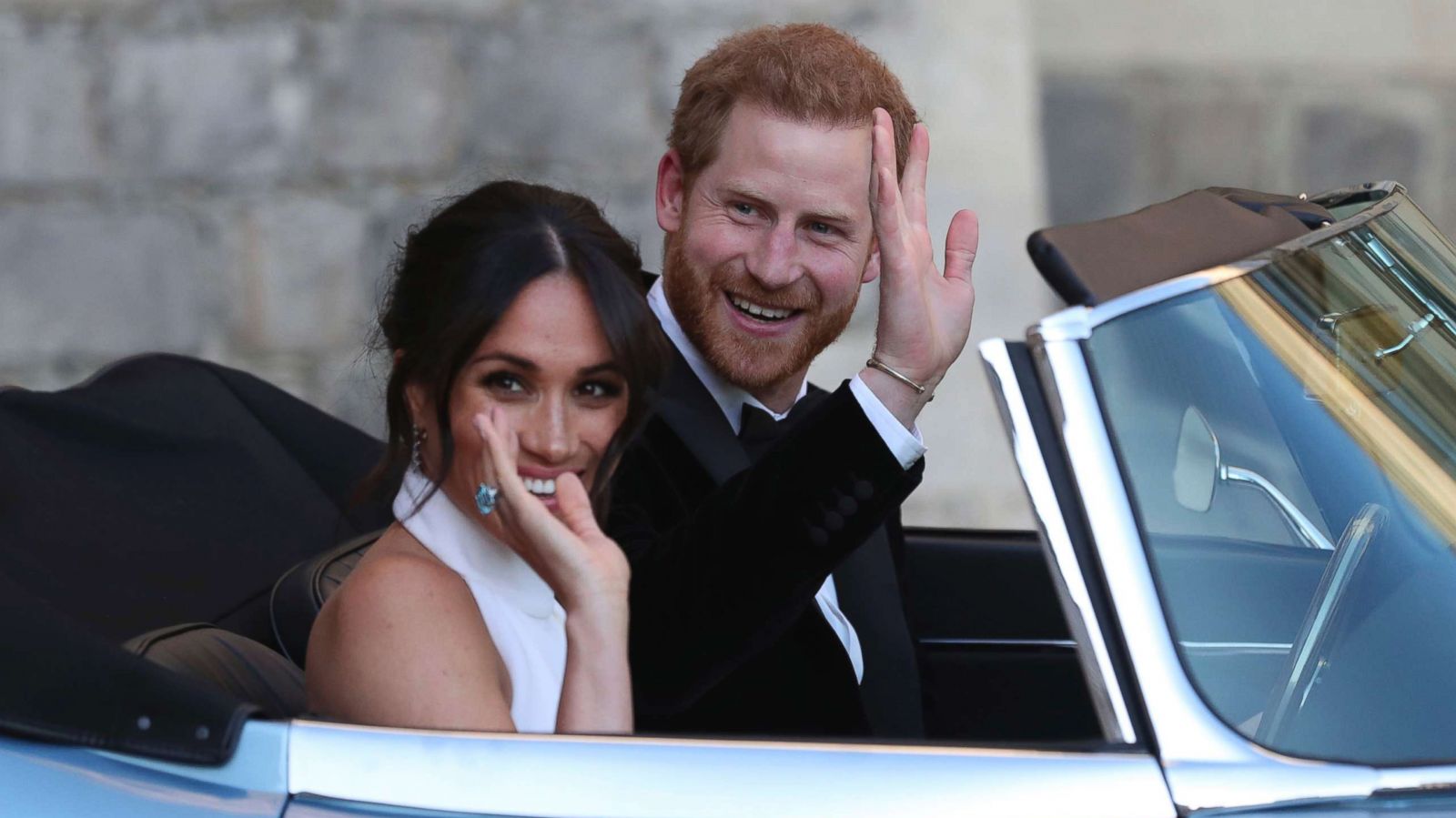 PHOTO: The newly married Duke and Duchess of Sussex, Prince Harry and Meghan Markle, leave Windsor Castle in a convertible car after their wedding in Windsor, England, to attend an evening reception at Frogmore House, May 19, 2018.