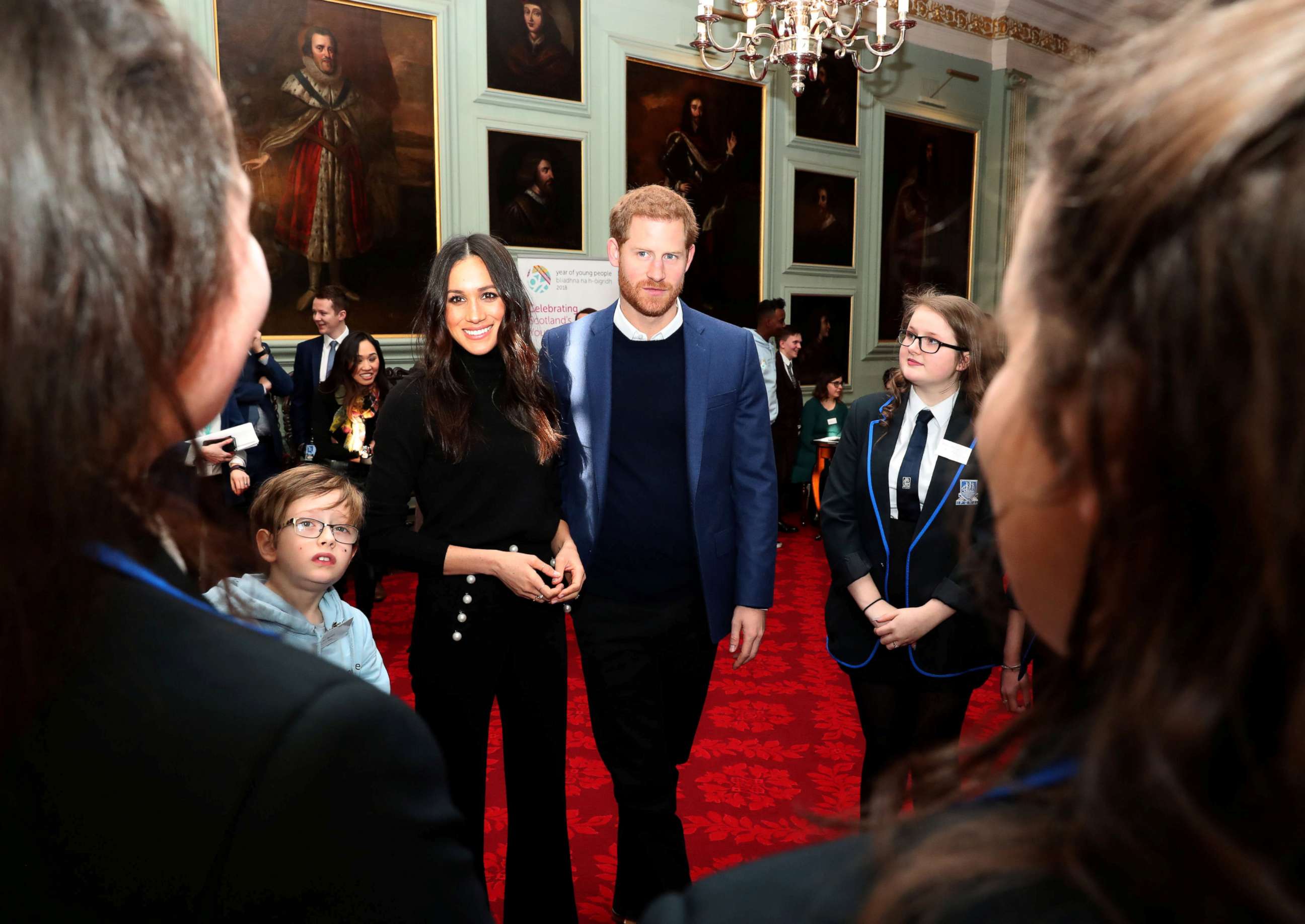 PHOTO: Britain's Prince Harry and his fiancee Meghan Markle attend a reception for young people at the Palace of Holyroodhouse, in Edinburgh, Britain, Feb. 13, 2018.