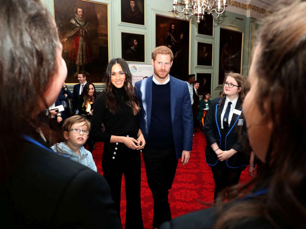 PHOTO: Britains Prince Harry and his fiancee Meghan Markle attend a reception for young people at the Palace of Holyroodhouse, in Edinburgh, Britain, Feb. 13, 2018.