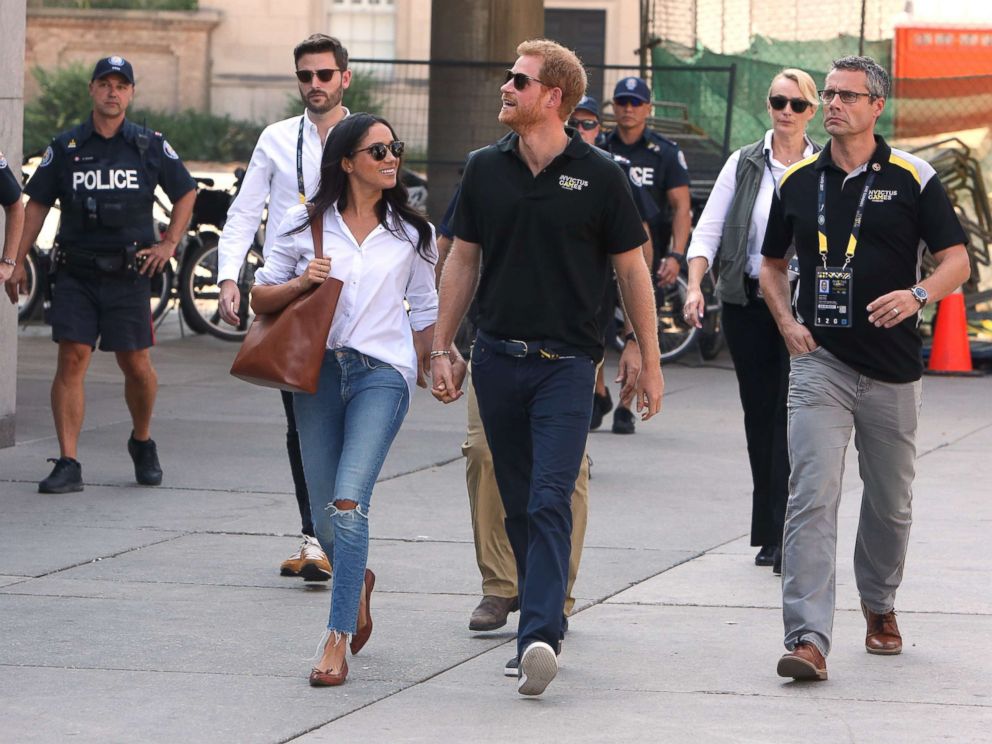 PHOTO: Prince Harry and Meghan Markle attend the wheelchair tennis event together at the Invictus Games in Toronto, Sept. 25, 2017.