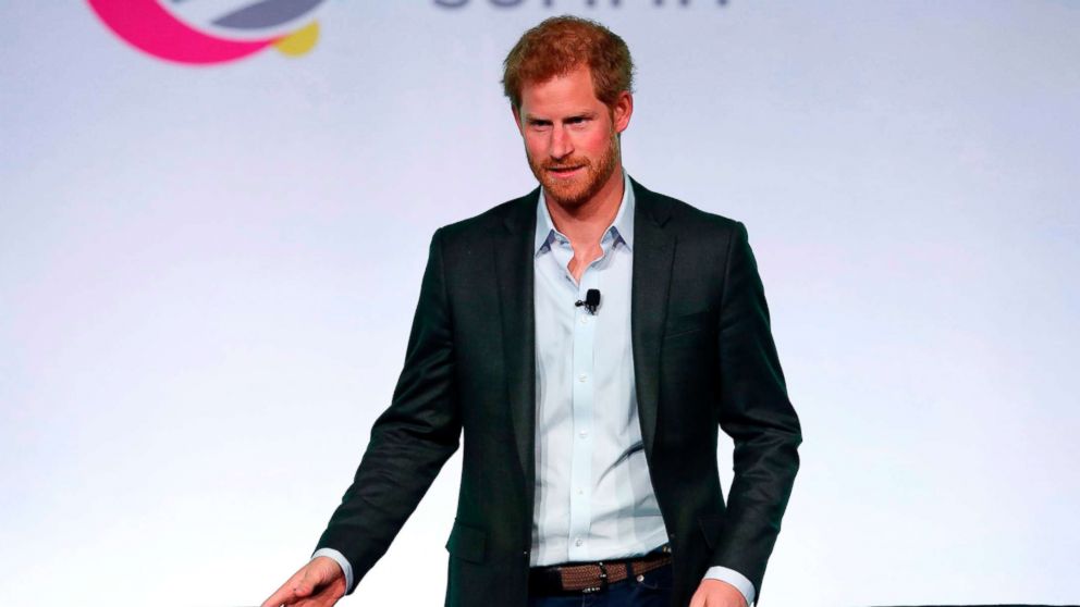 Britain's Prince Harry arrives to speak at the Obama Foundation Summit in Chicago, Oct. 31, 2017.
