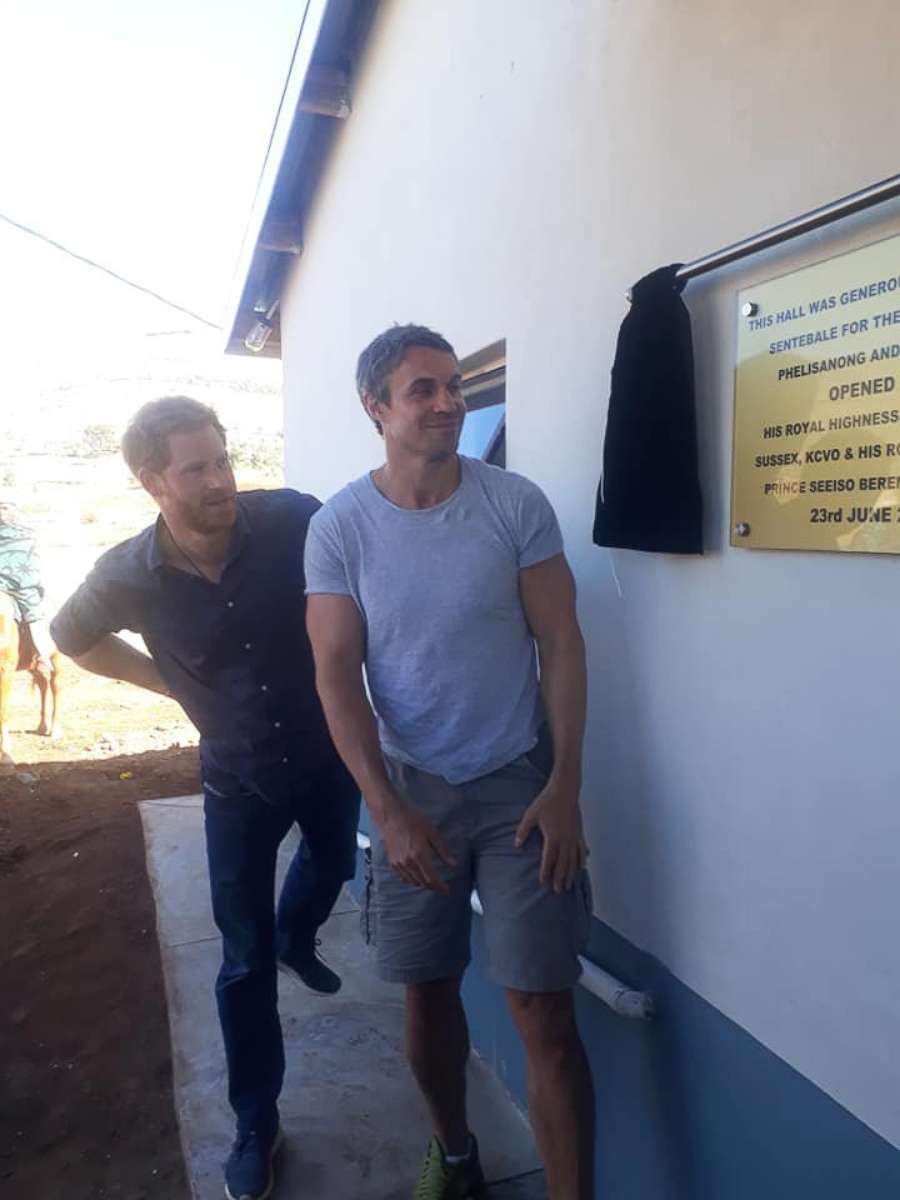 PHOTO: Prince Harry, left, visits his charity Sentebale in LeSotho, June 23, 2018, with Adam Bidwell.