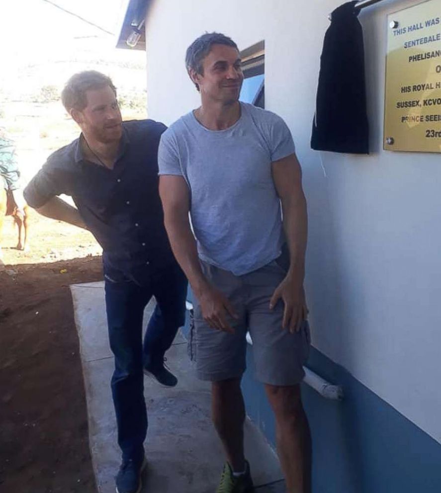 PHOTO: Prince Harry, left, visits his charity Sentebale in LeSotho, June 23, 2018, with Adam Bidwell.