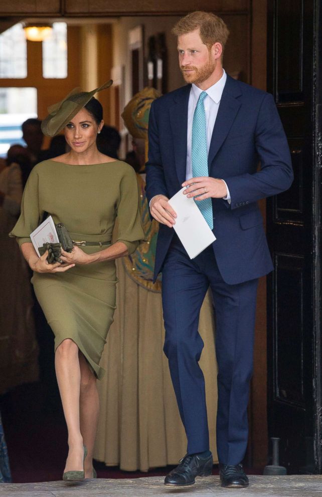 PHOTO: Britain's Prince Harry and Meghan Markle, Duchess of Sussex leave after attending the christening service of Prince Louis at the Chapel Royal, St James's Palace, London, July 9, 2018.