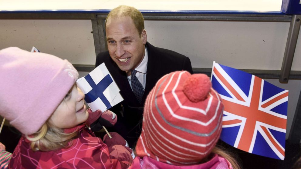 PHOTO:Prince William meets young fans during his encounter with the Icehearts, an organization providing preventive child welfare work through team sports, at an ice rink in Helsinki during his visit to Finland, Nov. 29,2017. 