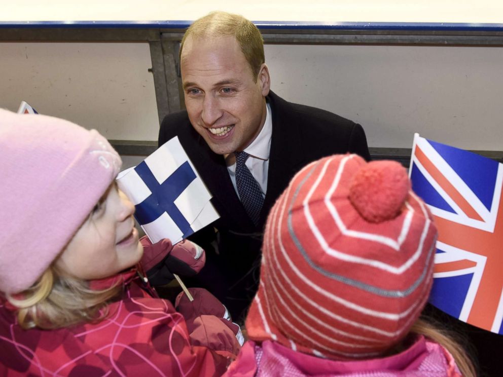 PHOTO:Prince William meets young fans during his encounter with the Icehearts, an organization providing preventive child welfare work through team sports, at an ice rink in Helsinki during his visit to Finland, Nov. 29,2017.