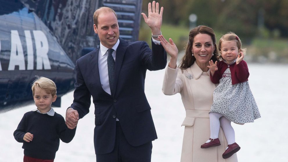 Catherine, Duchess of Cambridge, Prince William, Duke of Cambridge, Prince George of Cambridge and Princess Charlotte of Cambridge wave to well-wishers as they depart Victoria, Oct. 1, 2016, in Victoria, Canada.  