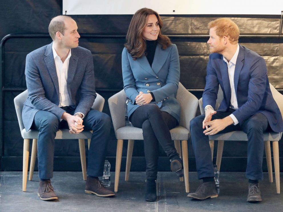 PHOTO: Prince William, Duke of Cambridge, Catherine, Duchess of Cambridge and Prince Harry attend the Coach Core graduation ceremony for more than 150 Coach Core apprentices at The London Stadium, Oct. 18, 2017, in London.