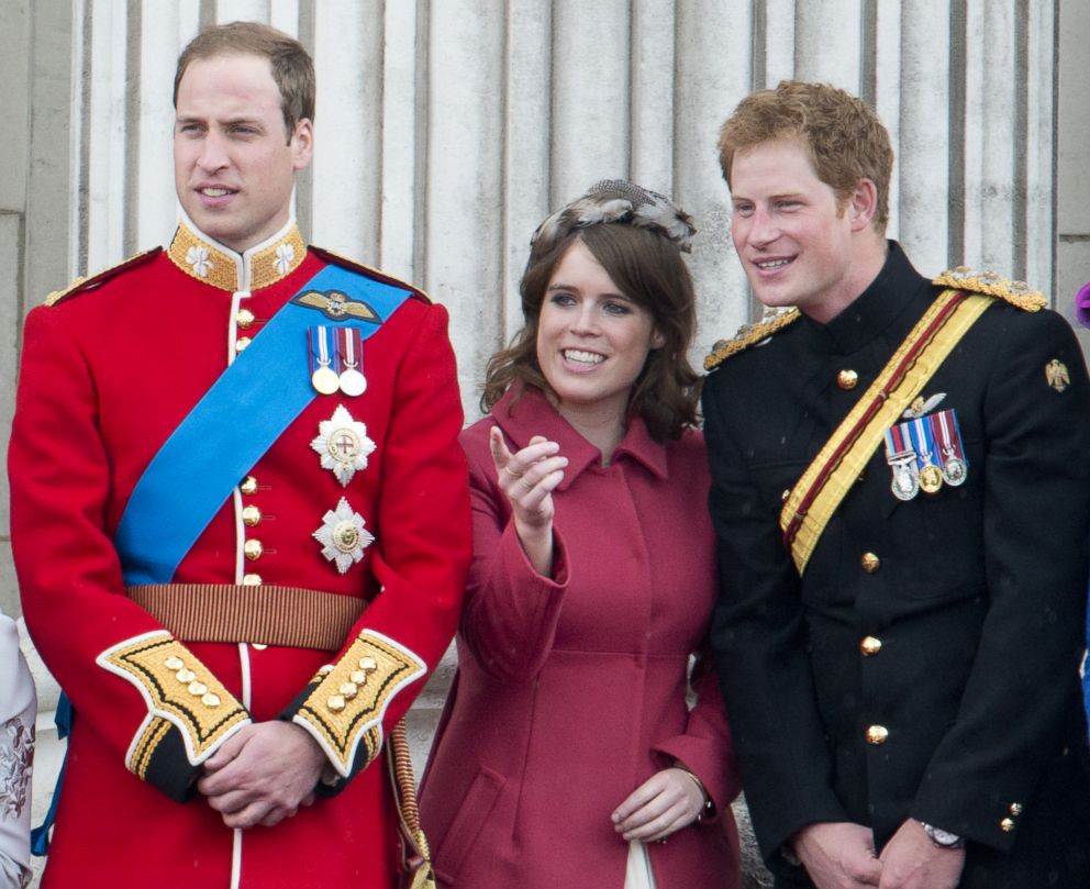 PHOTO: Prince William Duke Of Cambridge, Princess Eugenie and Prince Harry during Trooping The Colour, June 16, 2012, in London.
