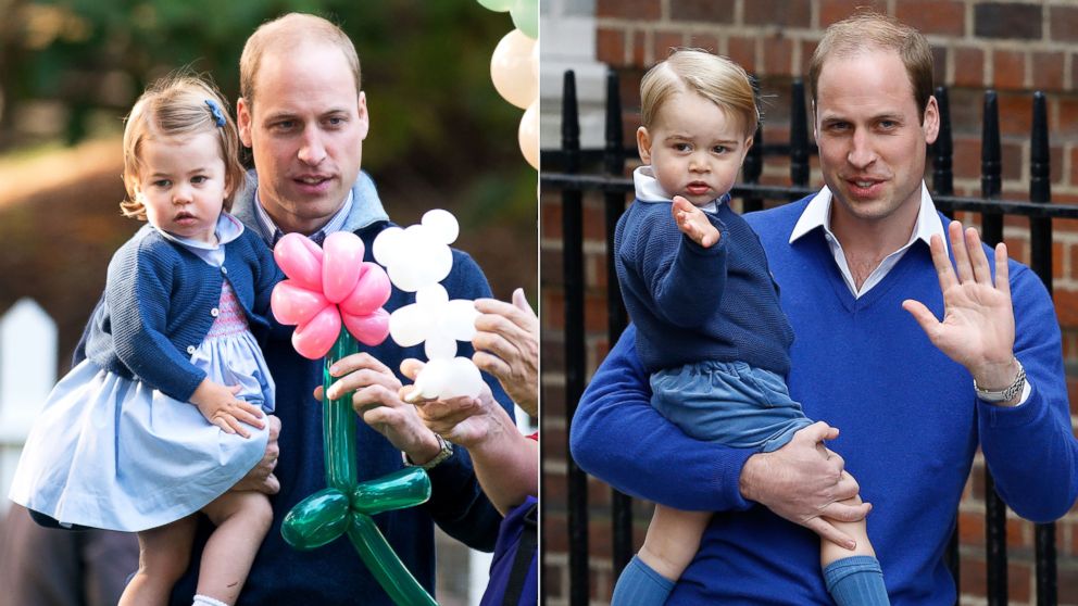 PHOTO: Prince William and his daughter Princess Charlotte in Victoria, Canada, Sept. 29, 2016. | Prince William and his son Prince George in London, May 2, 2015.
