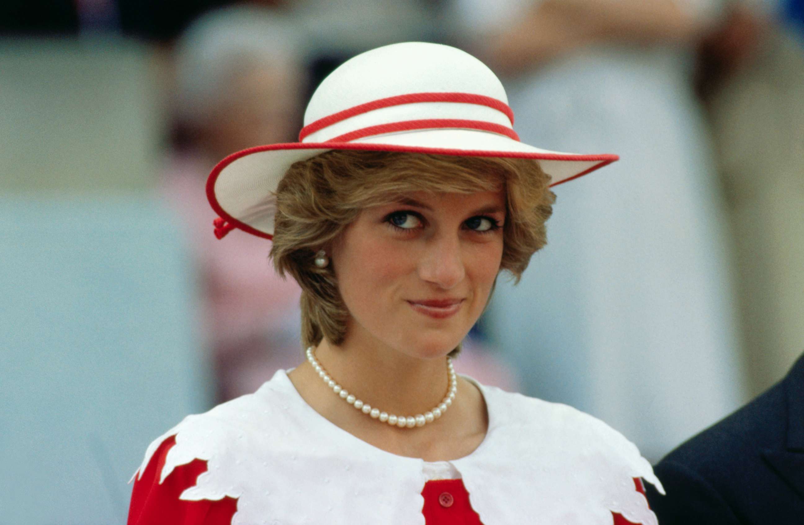 PHOTO: Diana, Princess of Wales, wears an outfit in the colors of Canada during a state visit to Edmonton, Alberta, June 29, 1983..