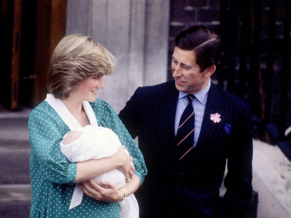 PHOTO: New born Prince William with Diana, Princess of Wales and Prince Charles leave St. Marys hospital on June 22, 1982 in Paddington, London.