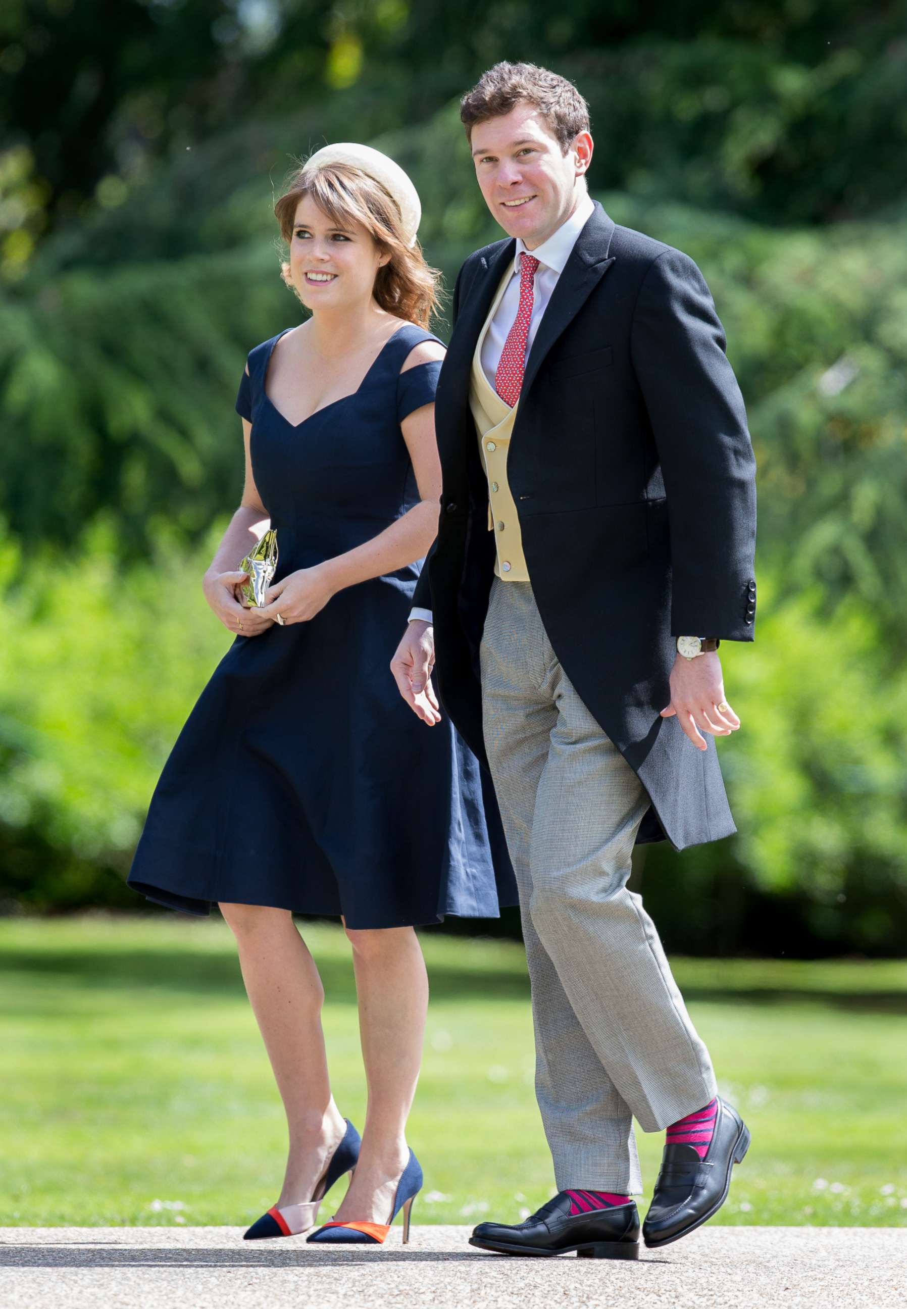 PHOTO: Princess Eugenie and Jack Brooksbank arrive at the wedding of James Matthews and Pippa Middleton, St Mark's Church, May 20, 2017, in Englefield, U.K.