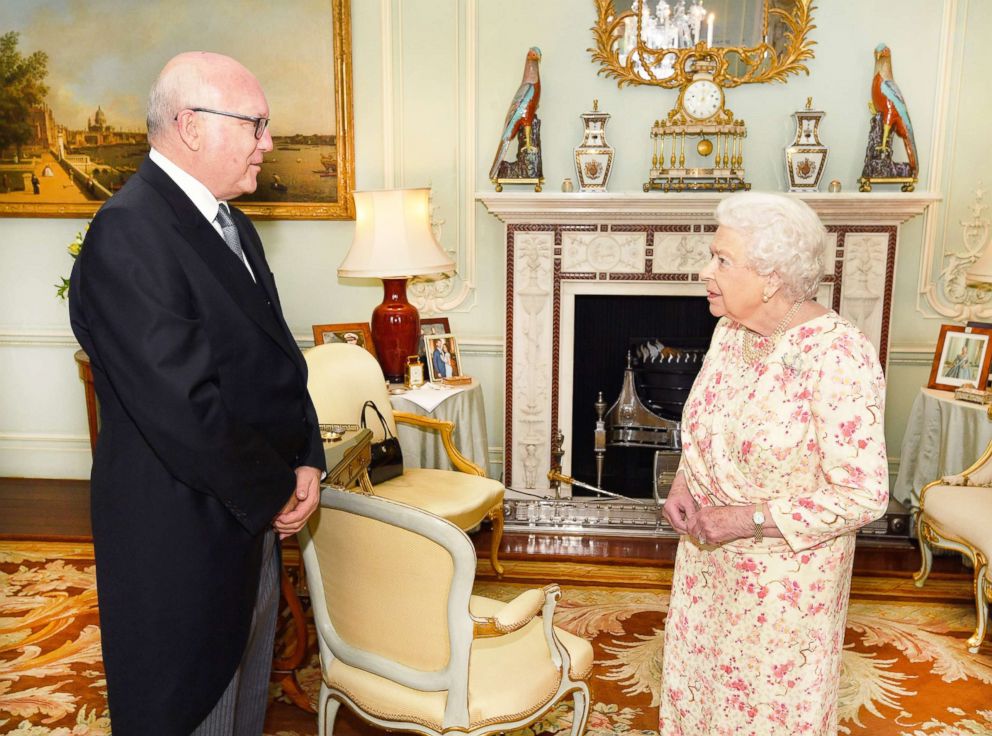 PHOTO: Queen Elizabeth II talks with the Honorable George Brandis, the Australian High Commissioner to the United Kingdom, during a private audience at Buckingham Palace, May 30, 2018, in London.