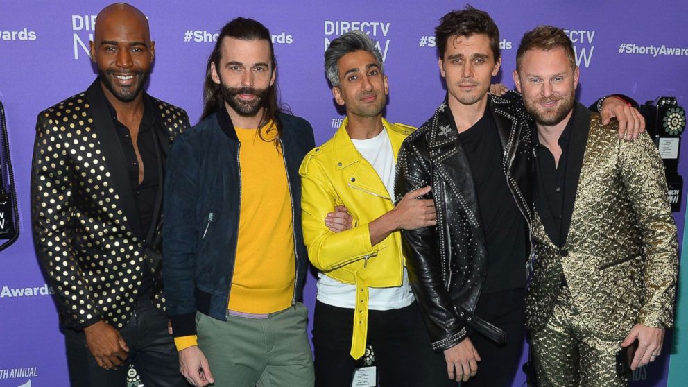 The cast of Queer Eye from left to right, Karamo Brown, Jonathan Van Ness, Tan France, Antoni Porowski, and Bobby Berk of attend the 10th Annual Shorty Awards at PlayStation Theater on April 15, 2018 in New York City.