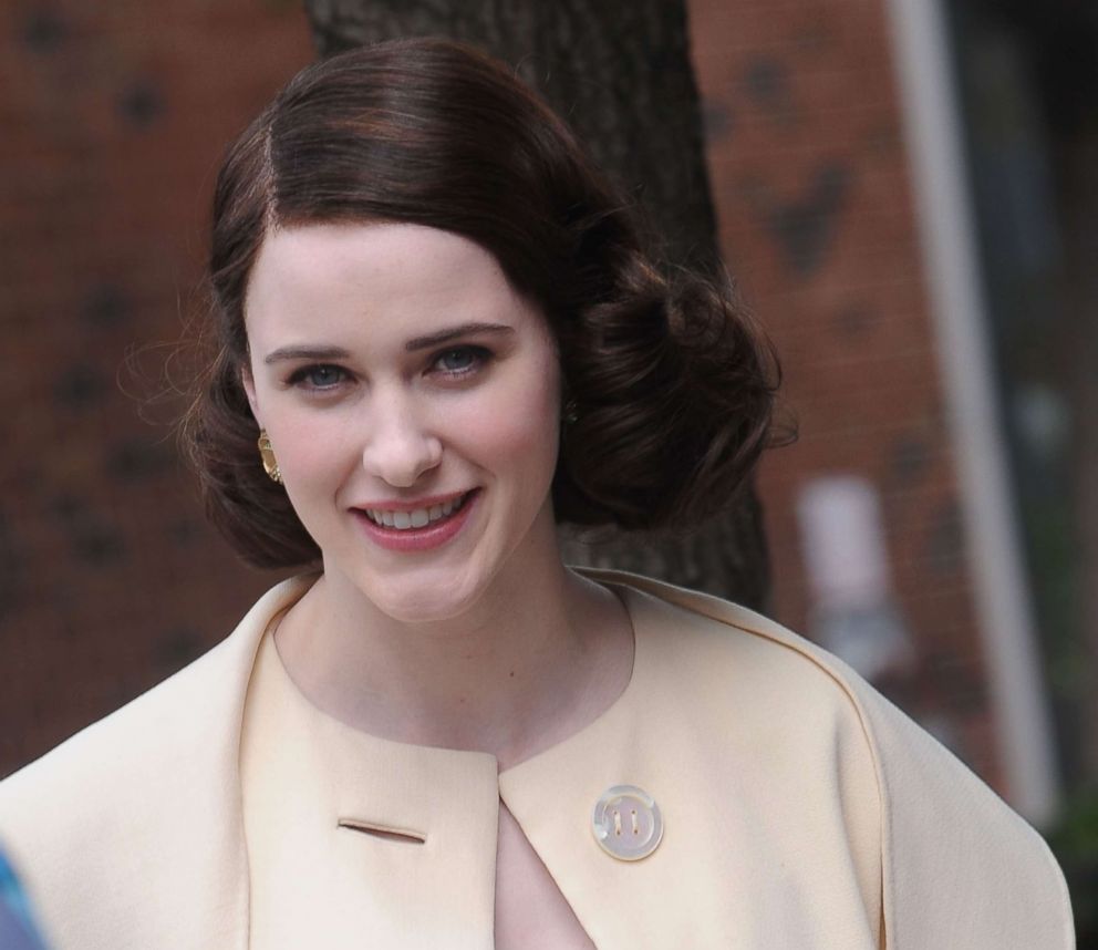 PHOTO: Rachel Brosnahan smiles on the set of "The Marvelous Mrs. Maisel" on May 24, 2017 in New York.