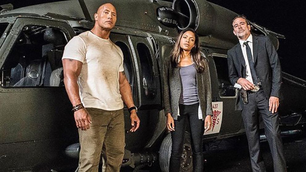 PHOTO:Dwayne Johnson, Naomie Harris and Jeffrey Dean Morgan in a scene from "Rampage."