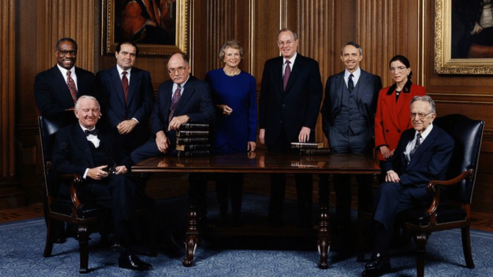 PHOTO: The Supreme Court Justices circa, including Ruth Bader Ginsburg circa 1993 in a scene from the movie, "RBG."