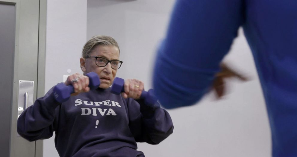 PHOTO: Associate Supreme Court Justice Ruth Bader Ginsburg does her workout routine in scene from the movie, "RBG."