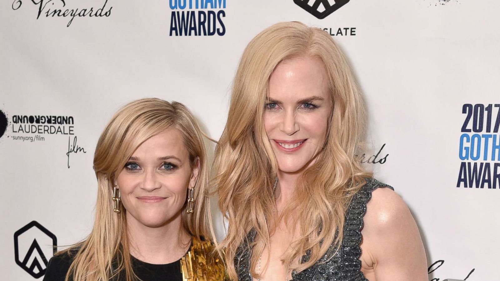 PHOTO: Actors Reese Witherspoon and Nicole Kidman pose with an award at The 2017 IFP Gotham Independent Film Awards, Nov. 27, 2017, in New York.