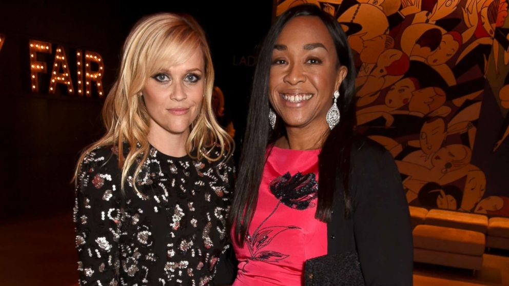 Reese Witherspoon (L) and producer Shonda Rhimes attend the 2017 Vanity Fair Oscar Party hosted by Graydon Carter at Wallis Annenberg Center for the Performing Arts, Feb. 26, 2017 in Beverly Hills, Calif.
