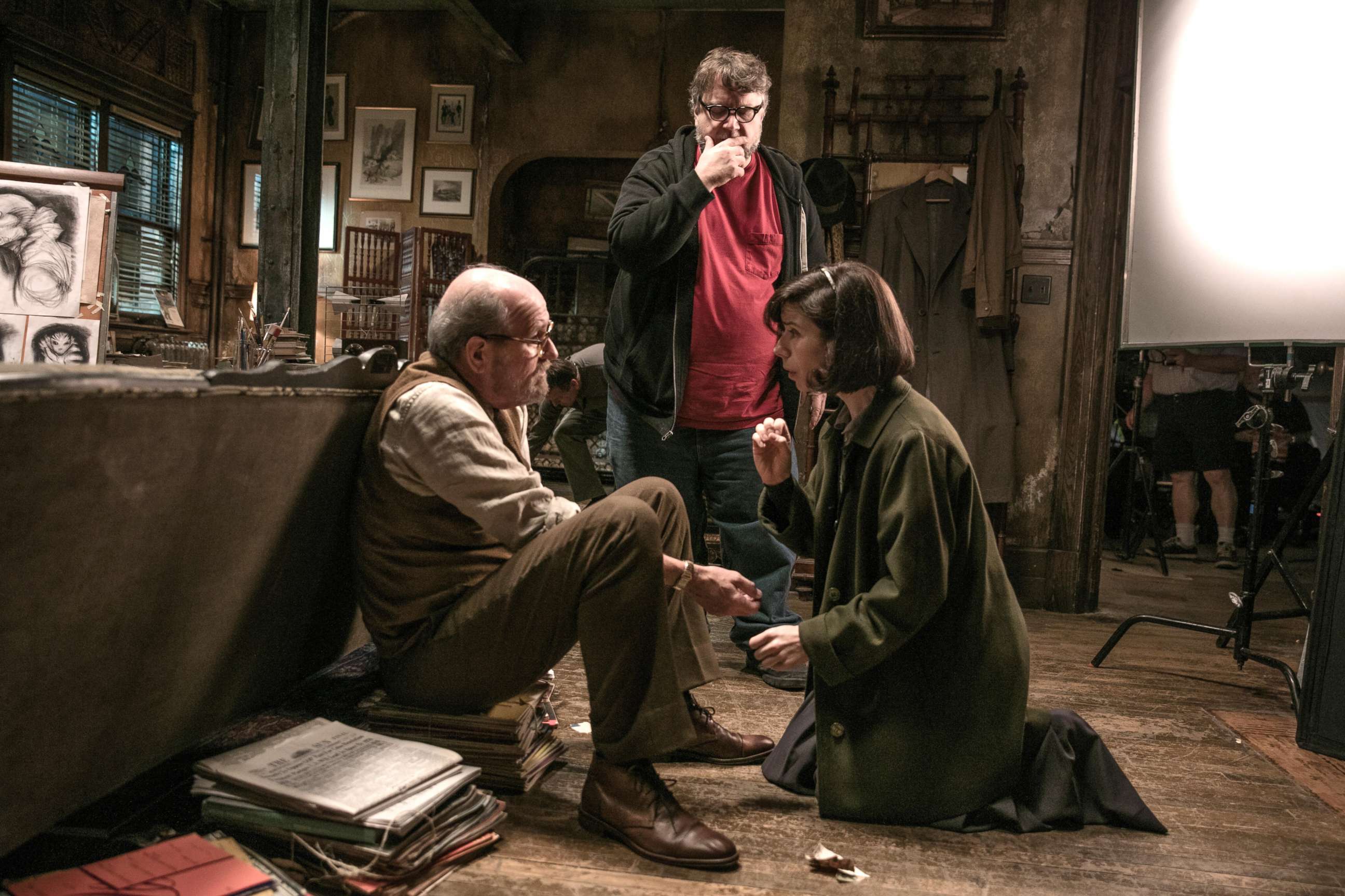PHOTO: Richard Jenkins, Director Guillermo del Toro and Sally Hawkins on the set of "The Shape of Water."