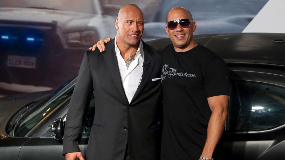 PHOTO: Dwayne Johnson (The Rock) and Vin Diesel pose for photographers during the premiere of the "Fast and Furious 5," April 15, 2011, in Rio de Janeiro, Brazil. 