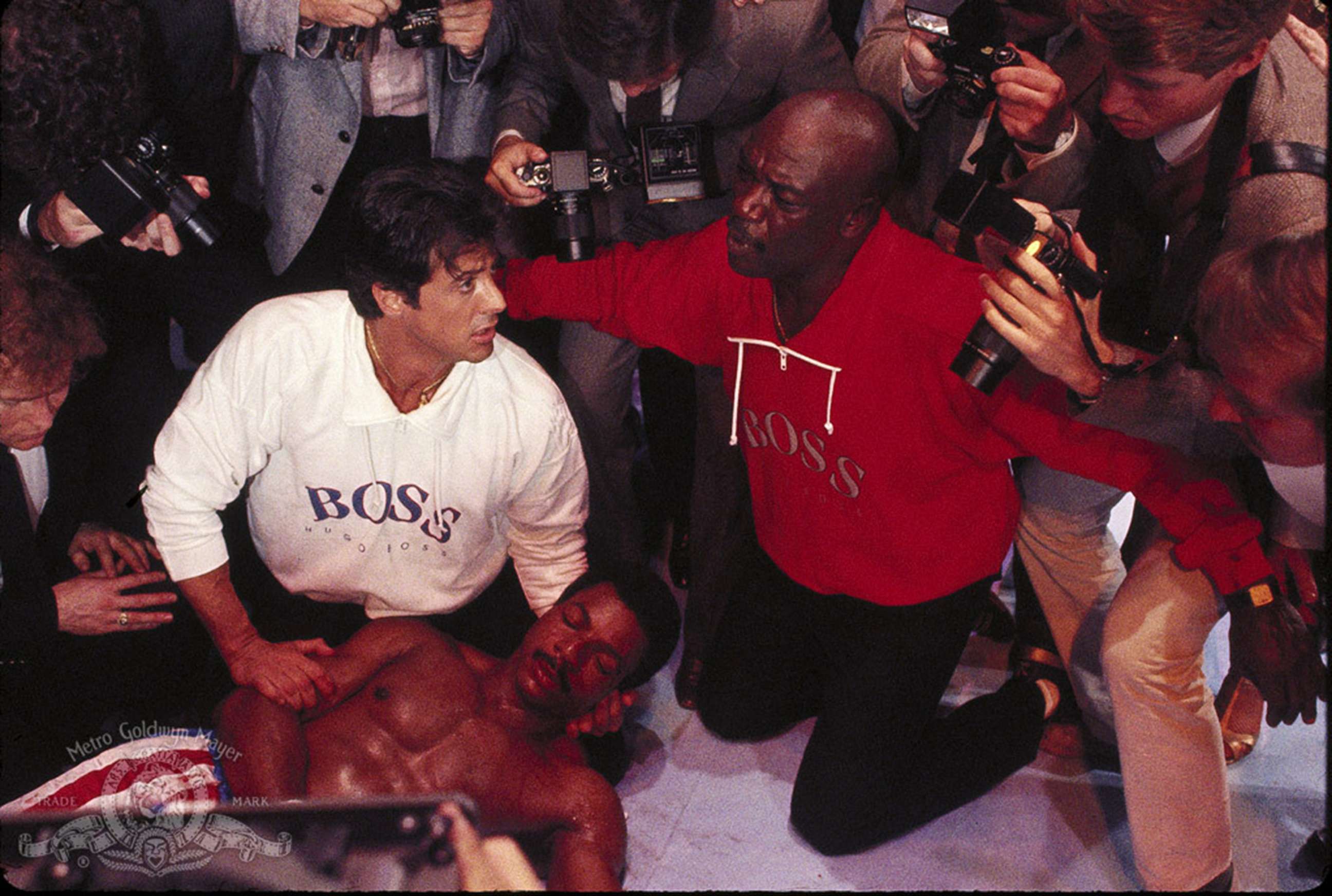 PHOTO: Sylvester Stallone, Carl Weathers, and Tony Burton in a scene from "Rocky IV."