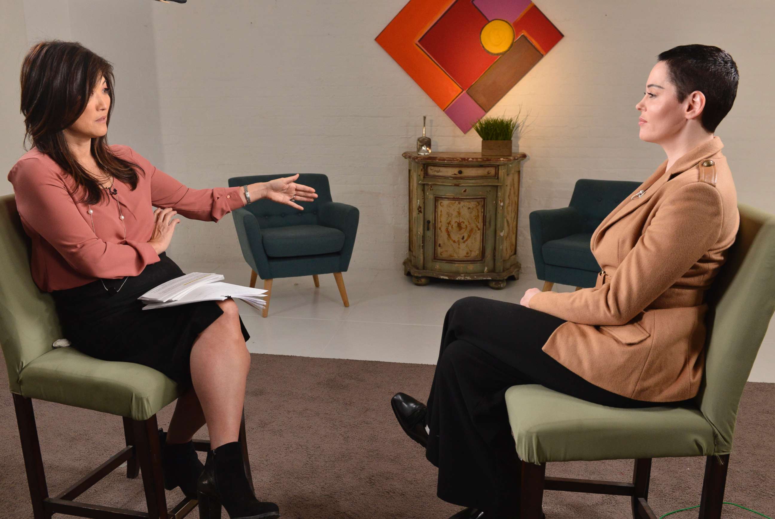 PHOTO: ABC News "Nightline" co-anchor Juju Chang sat down for an extensive interview with Rose McGowan about her new book "Brave" and McGowan's allegations that Harvey Weinstein raped her.