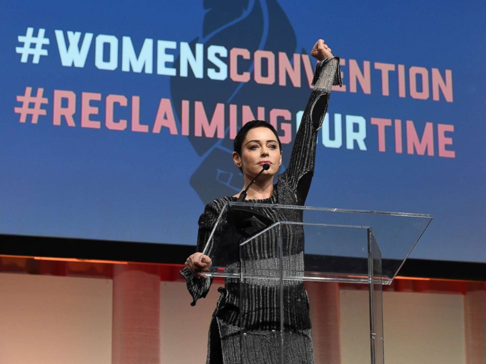 PHOTO: Actress Rose McGowan speaks during the Womens Convention at Cobo Center in Detroit, Mich., Oct. 27, 2017.