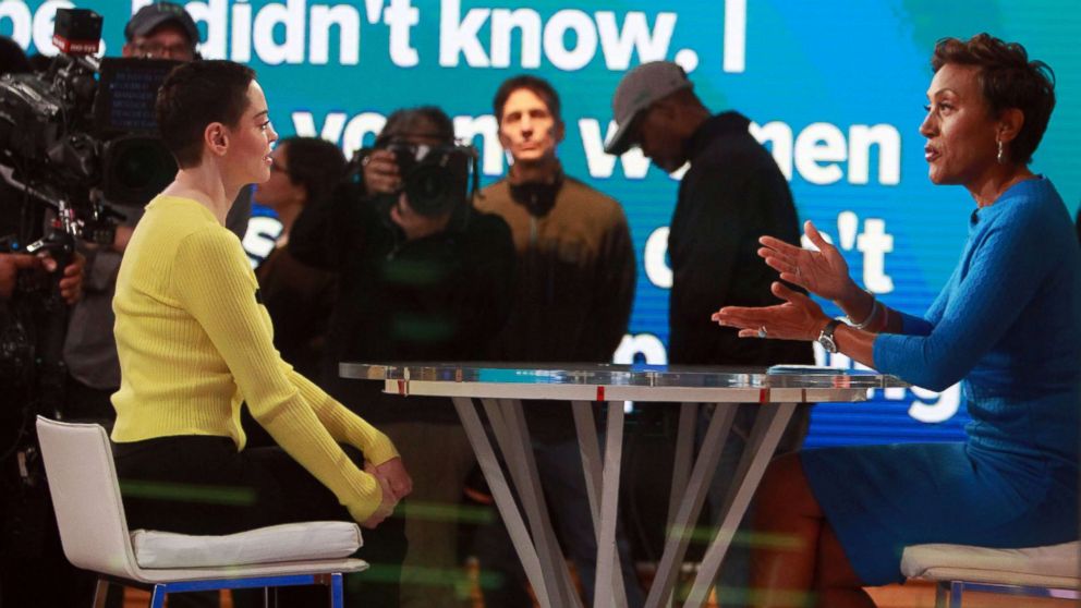 PHOTO: Rose McGowan speaks to Robin Roberts on ABC's 'Good Morning America', Jan. 30, 2018.