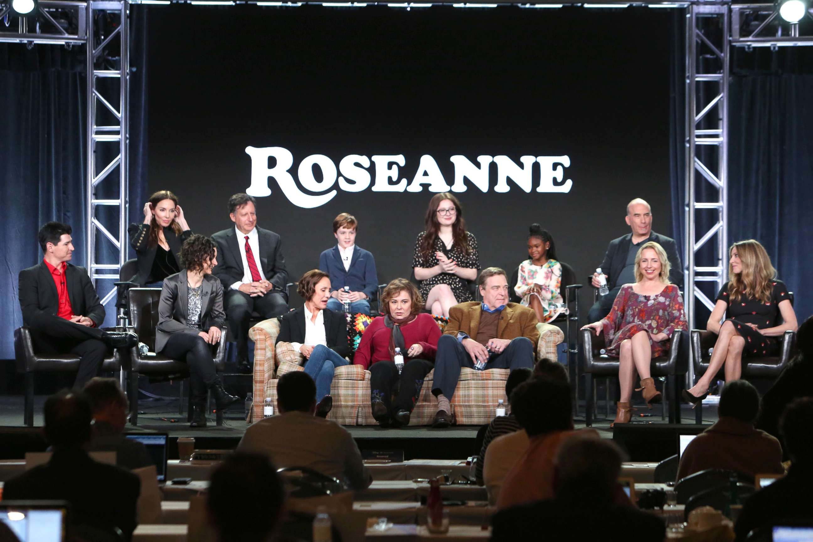 PHOTO: The cast from ABC "Roseanne," TV show on the TCA Winter Press Tour, Jan. 8, 2018, in Los Angeles.