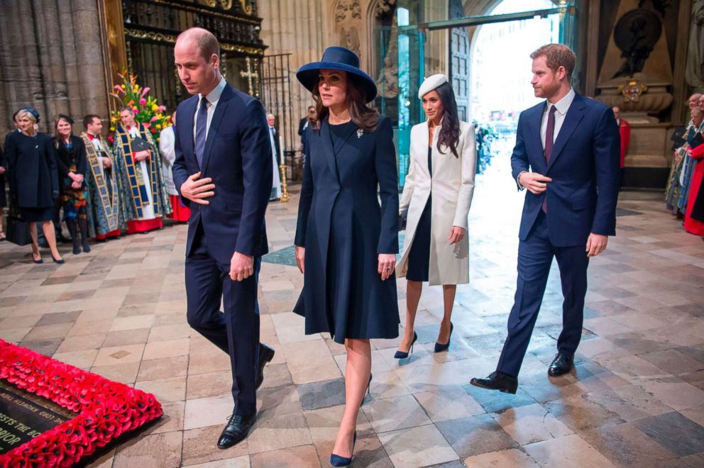 PHOTO: Prince William, Duke of Cambridge, Catherine, Duchess of Cambridge, Meghan Markle and her fiancee Prince Harry attend a Commonwealth Day Service at Westminster Abbey in central London, on March 12, 2018.