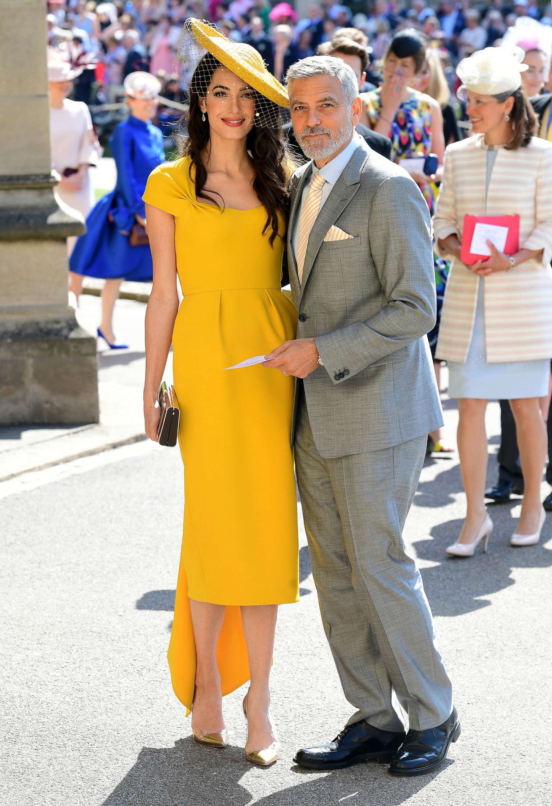 PHOTO: Amal and George Clooney arrive at St George's Chapel at Windsor Castle before the wedding of Prince Harry to Meghan Markle on May 19, 2018 in Windsor.