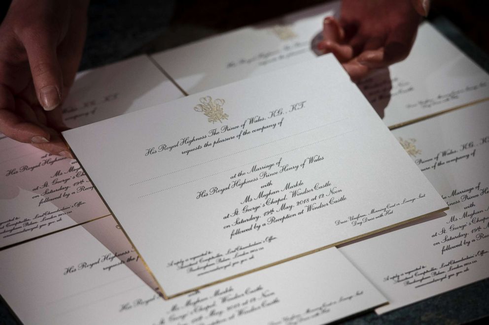 PHOTO: Invitations for Prince Harry and Meghan Markle's wedding in May, after they have been printed at the workshop of Barnard and Westwood in London, March 22, 2018.