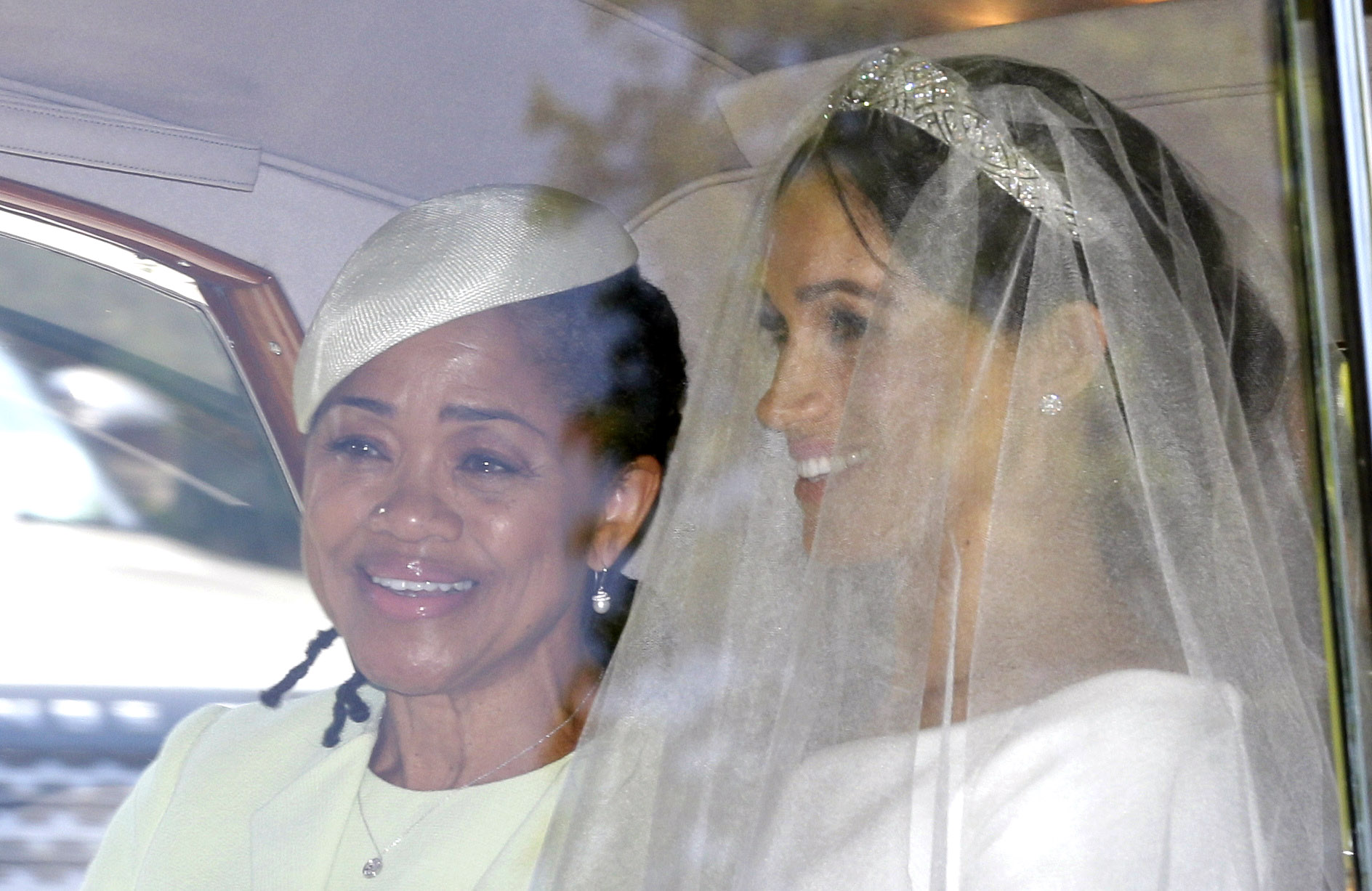PHOTO: Meghan Markle, right, and her mother Doria Ragland leave Cliveden House Hotel in Taplow, May 19, 2018 where she stayed before Markle's wedding ceremony with Prince Harry at St. George's Chapel in Windsor Castle.