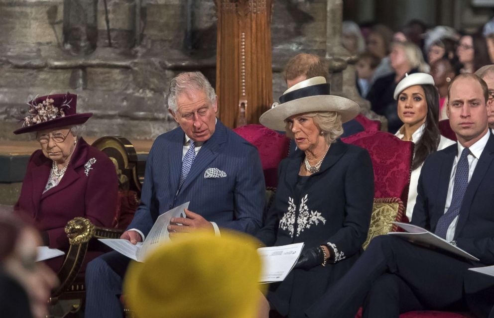 PHOTO:Queen Elizabeth II, Britain's Prince Charles, Prince of Wales Britain's Prince Harry's fiancee Meghan Markle and Britain's Prince William, Duke of Cambridge, attend a Commonwealth Day Service at Westminster Abbey in central London, March 12, 2018.
