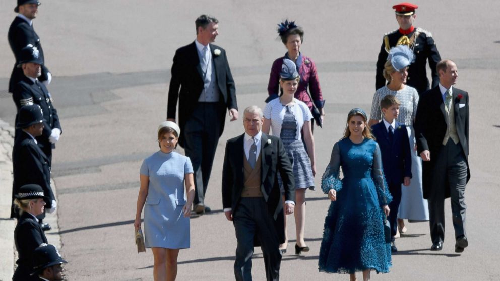 PHOTO: Princess Eugenie, Prince Andrew, Duke of York and Princess Beatrice and Princess Anne, Princess Royal (rear) attend the wedding of Prince Harry to Ms Meghan Markle at St George's Chapel, Windsor Castle, May 19, 2018, in Windsor, England.