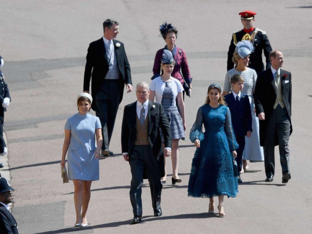 PHOTO: Princess Eugenie, Prince Andrew, Duke of York and Princess Beatrice and Princess Anne, Princess Royal (rear) attend the wedding of Prince Harry to Ms Meghan Markle at St Georges Chapel, Windsor Castle, May 19, 2018, in Windsor, England.