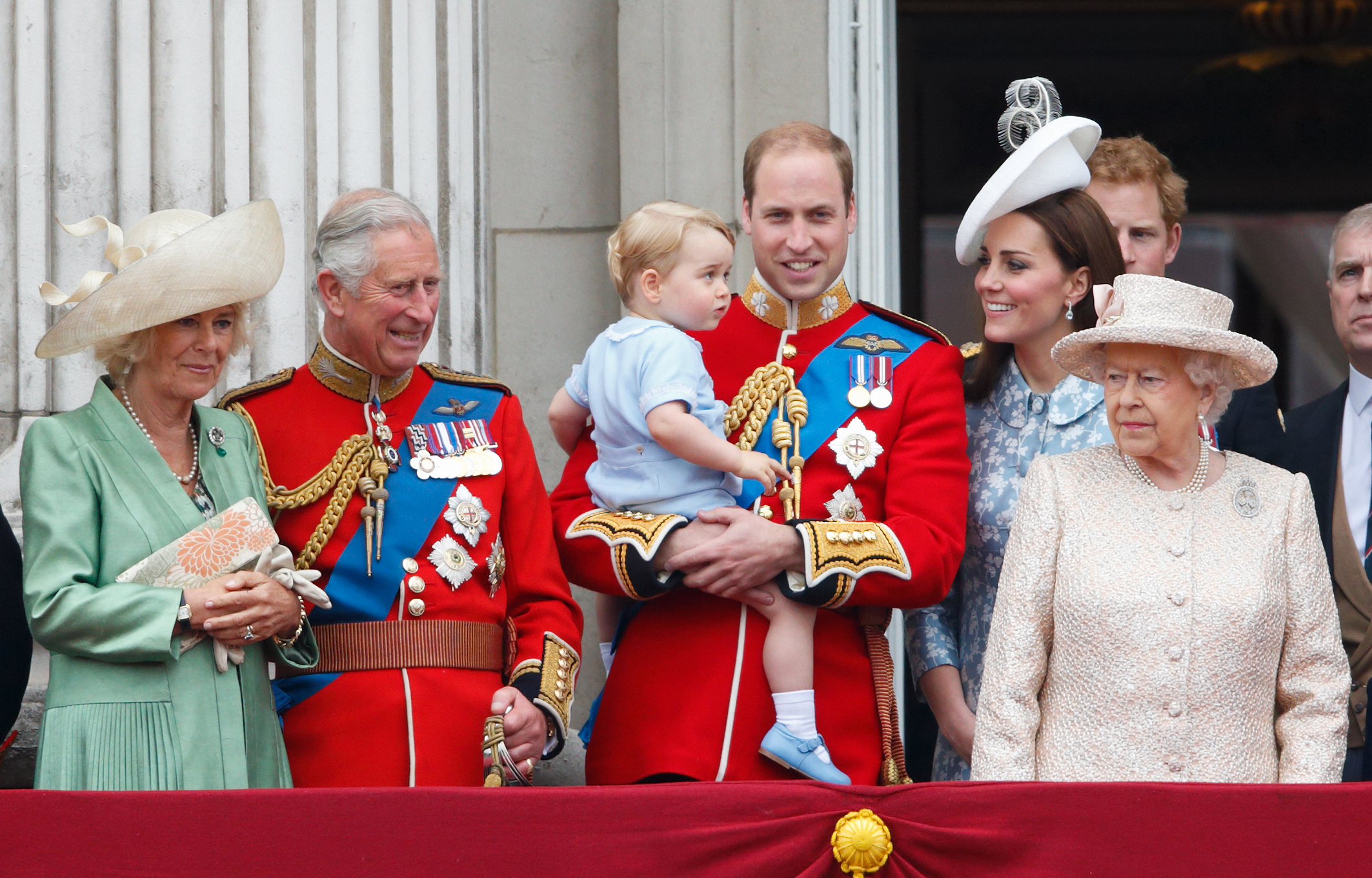 PHOTO:  The British royal family stand on the balcony of Buckingham Palace during Trooping the Color, June 13, 2015 in London.