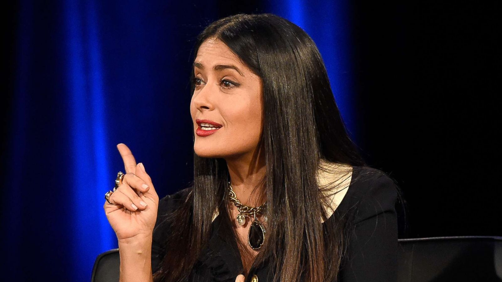 PHOTO: Salma Hayek Pinault talks to Oprah at The Apollo Theater on Feb. 7, 2018 in New York.