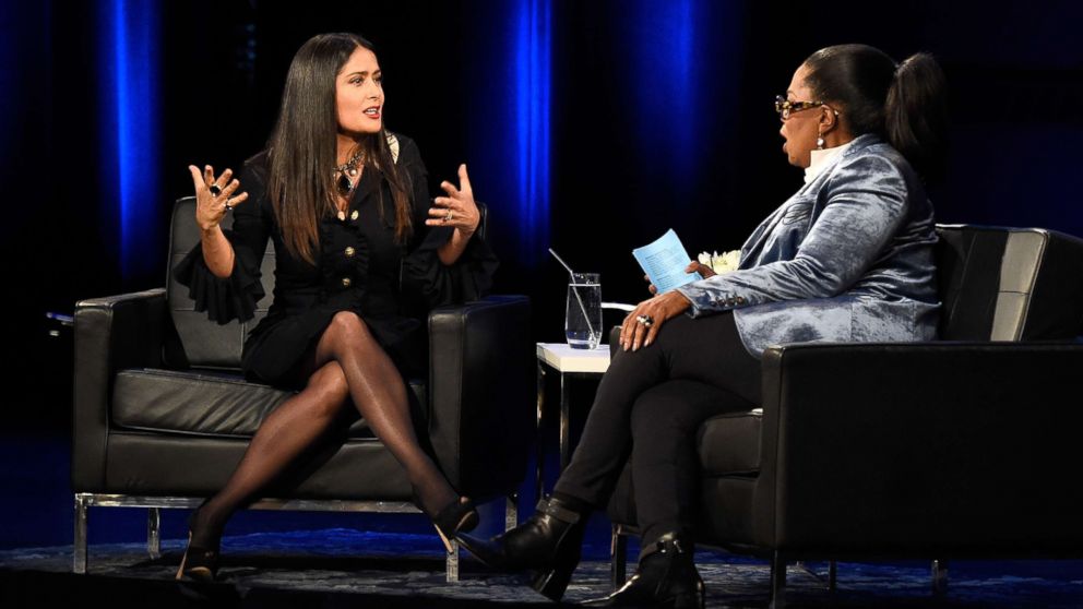 PHOTO: Salma Hayek and Oprah speak onstage during "Oprah's Super Soul Conversations" at The Apollo Theater on Feb. 7, 2018 in New York.