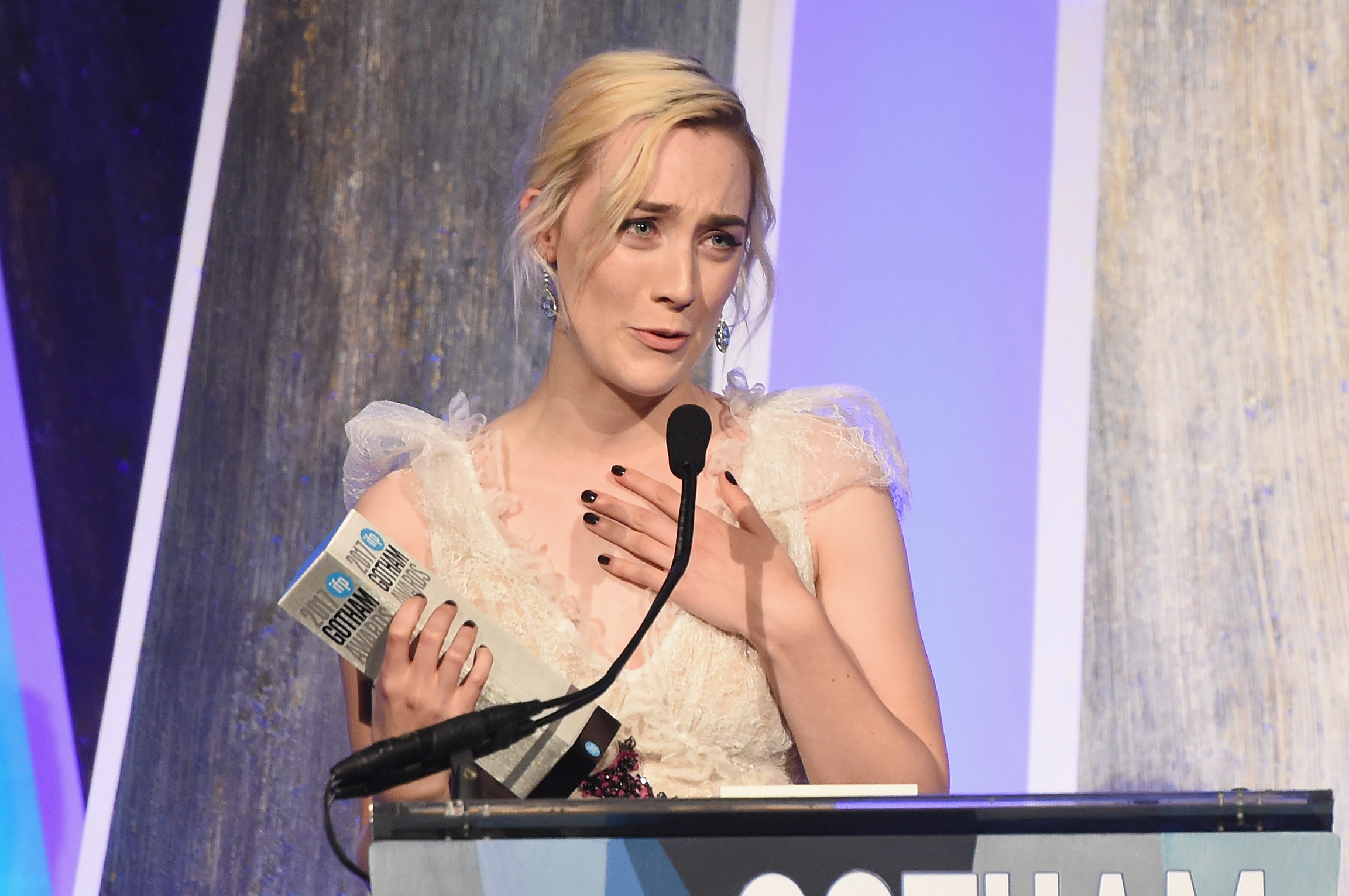 PHOTO: Saoirse Ronan speaks onstage during IFP's 27th Annual Gotham Independent Film Awards, Nov. 27, 2017 in New York City.  