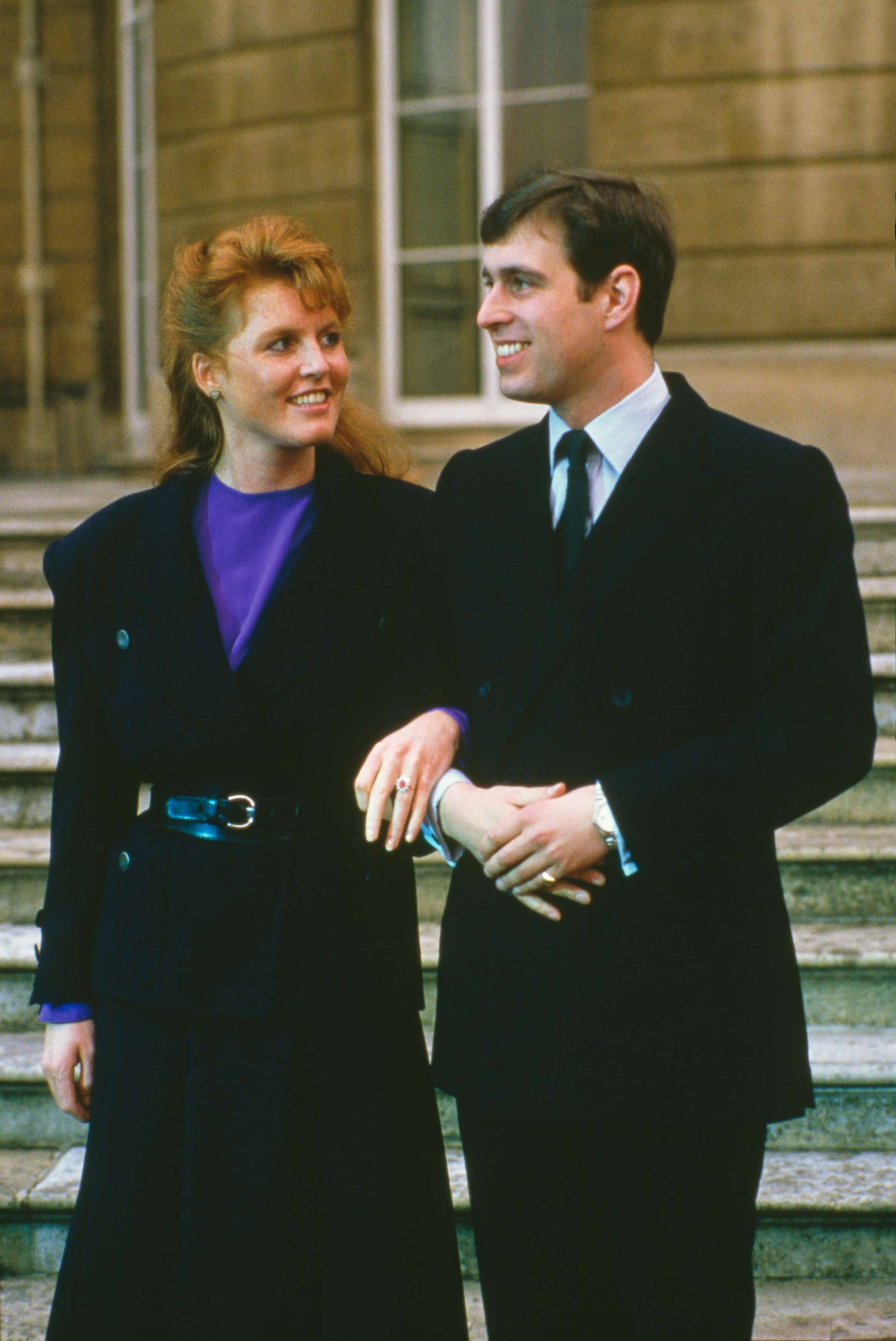 PHOTO: Prince Andrew with Sarah Ferguson at Buckingham Palace after the announcement of their engagement, London, March 17, 1986.