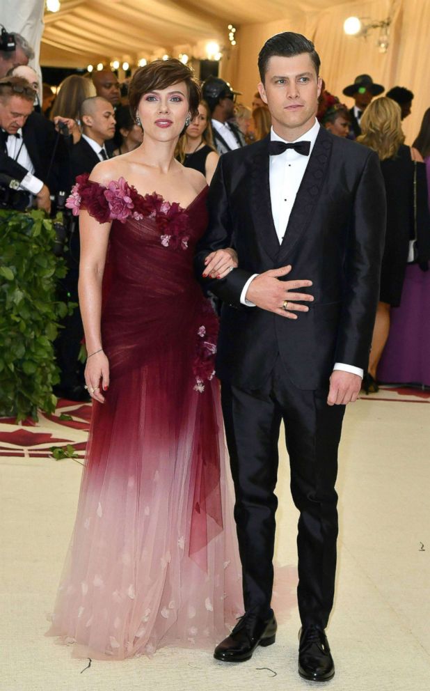 PHOTO: Scarlett Johansson and Colin Jost arrive for the 2018 Met Gala on May 7, 2018, at the Metropolitan Museum of Art in New York.
