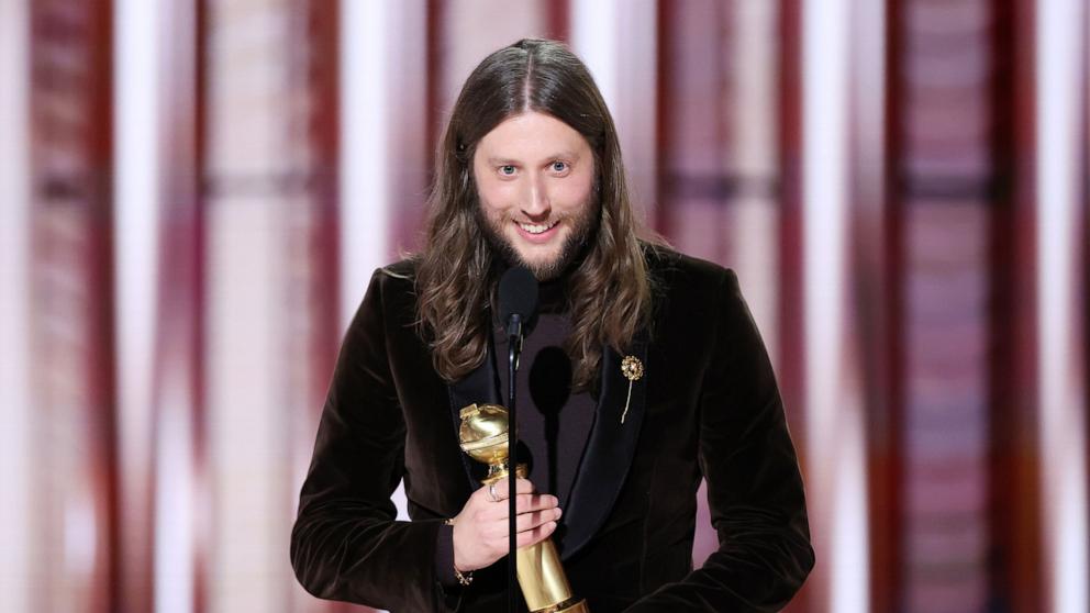 PHOTO: Ludwig Garansson accepts award for Best Original Score  Motion Picture for "Oppenheimer" at the 81st Golden Globe Awards, Jan. 7, 2024 in Beverly Hills.